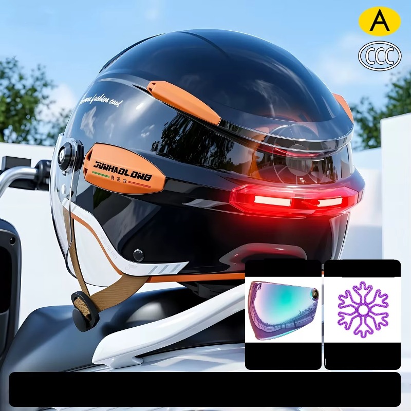 ummer Vintage Motorcycle Helme - Dual Visor Motorcycle Racing Helmet 评论和价格