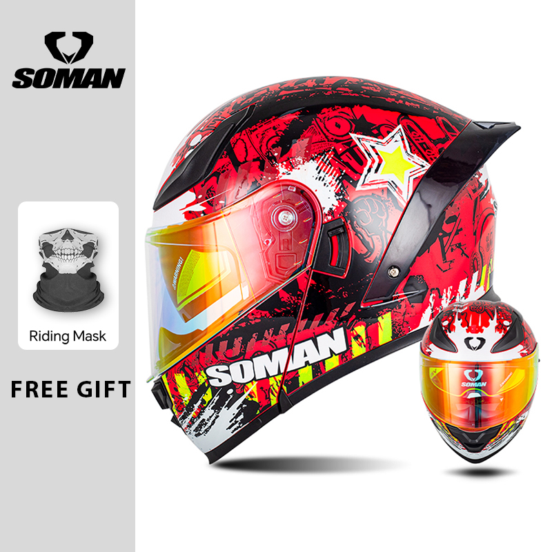 SOMAN Modular Helmet Flip Full - Dual Visor Motorcycle Racing Helmet 评论和价格
